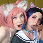 teen cosplay girls licking cock in VR